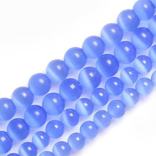 Wholesale 4mm 6mm 8mm 10mm 12mm Light Blue Cats Eye Stone Beads,Loose Glass Space Beads For Jewelry Making Accessories