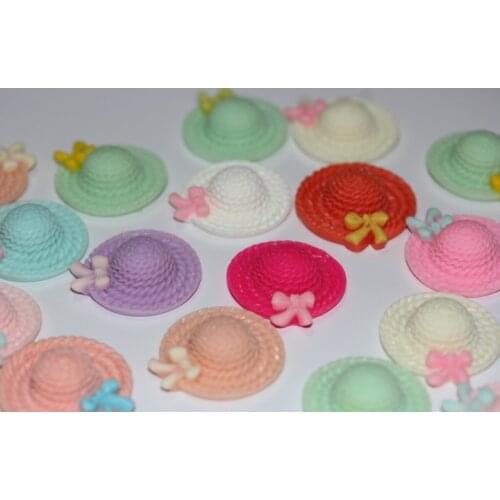 Wholesale resin lovely mixed colour Straw Hat flat back Cabochon for children hair bow diy accessories