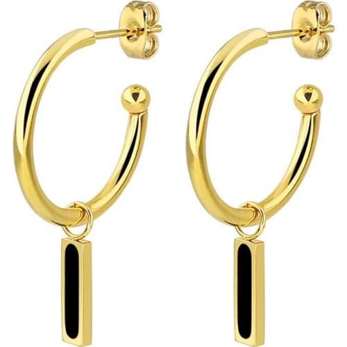 Wholesale Jewelry -- Stainless Titanium steel Black Oil Drip Drop Earrings For Women Fashion Jewelry Gold Color