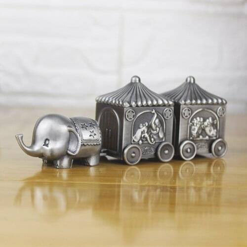Newborn Baby Keepsake Gift First Tooth and First Curl Storage Boxes Metal Artcraft Trinket Box Vintage Elephant Design