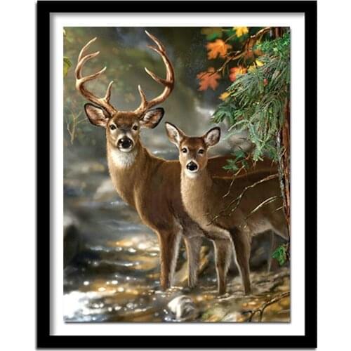 Full Picture of drill 5D diamond painting DIY diamond embroidery forest two deer Cross Stitch Rhinestone decoration YQ