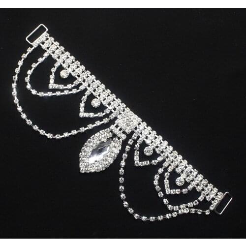 ZMASEY Rhinestones Bikini Buckles 2Pcs 165mm Sewing Clothing Bodybuilding Competition Decor Accessories Metal Chain Swimwear