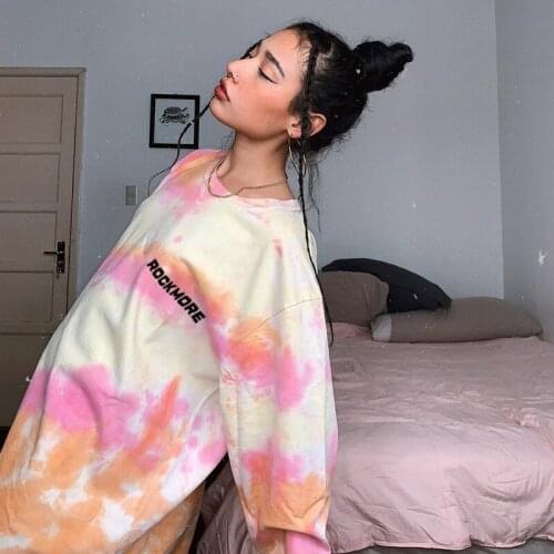 Tie-Dye Pullover Loose Crewneck Sweatshirt Women Hoodies Autumn New Long Sleeve Drop-shoulder Fashion Streetwear Girls Harajuku