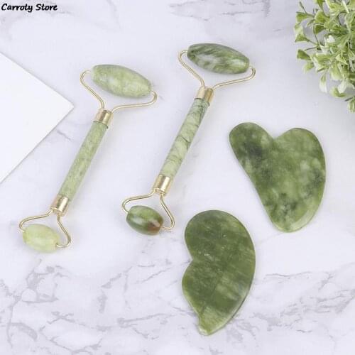 Facial Massage Roller Guasha Board Set Double Heads Natural Jade Stone Face Lift Body Skin Relaxation Slimming Beauty Neck Thin