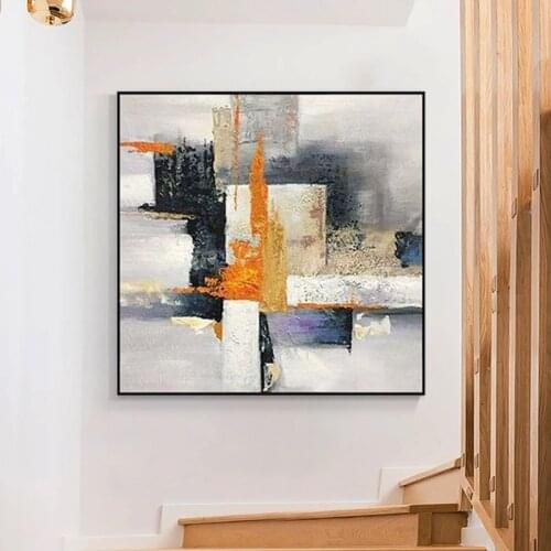 Hand Painted Abstract Oil Painting Wall Art Geometric Picture Minimalist Modern On Canvas Decorative For Living Room No Frame