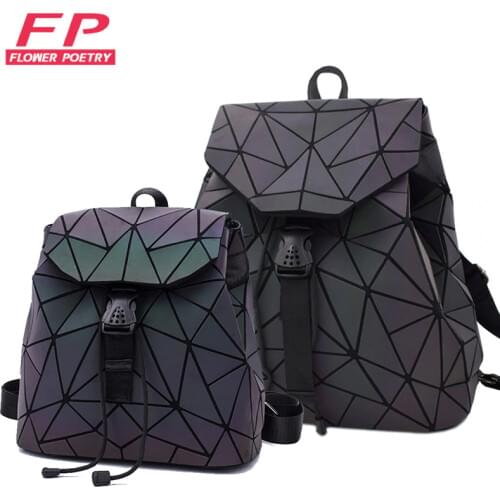 New Women Laser Luminous School Backpack Geometric Shoulder Bag Folding Student School Bags For Teenage Girl Hologram Bsac a dos