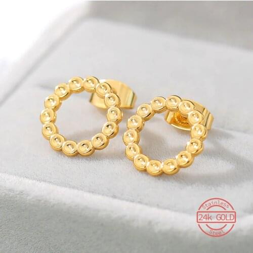 Chic Round Stainless Steel Earrings For Women Simple Stud Ear Rings Original Delicate Design Wedding Trendy Jewelry Accessories