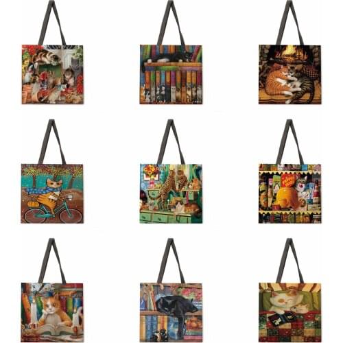 Folding shopping bag Chrissy Snelling cat paintings ladies shoulder bags women casual handbags outdoor beach bags women tote bag