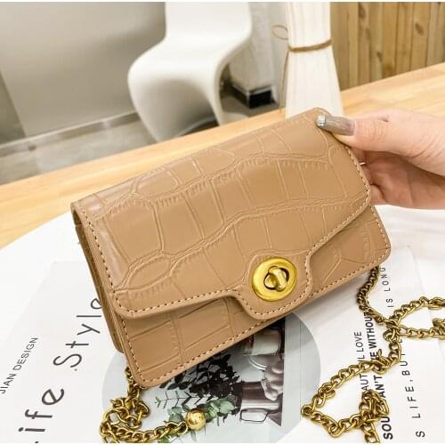 Stone Pattern PU Leather Crossbody Bag for Women Trendy Luxury Solid Color Chain Handbags Female Travel Fashion Shoulder Bag