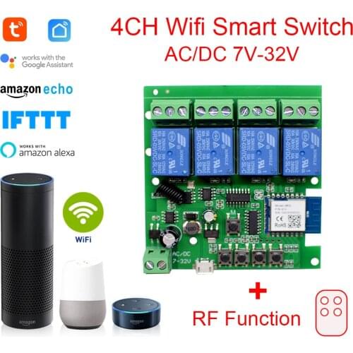 DC 7V 12V 24V Tuya Smart WiFi Relay Module Switch Relay Timer Wireless Remote Control Inching/Self-Locking for Google Home