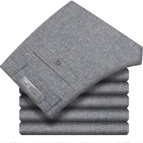 YG6130-A1339 2020 new Summer middle aged men linen leisure pants business casual high-waisted straight trousers cheap wholesale