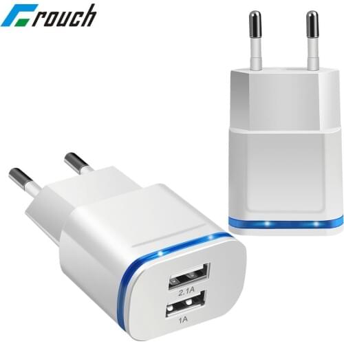 Mobile Phone Chargers 5V2A for Apple iphone 7 8 samsung eu us plug 2 ports LED travel USB adapter for Huawei xiaomi charger
