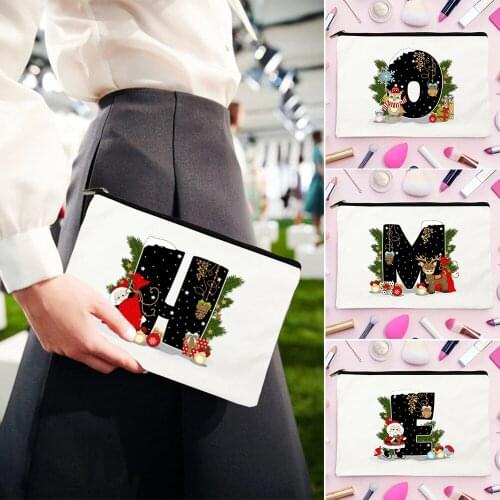 Women Travel Christmas Tree Printing Makeup Bags Fashion 26 English Alphabet Girl Cosmetic Bag Wash Organizer Christmas Gift