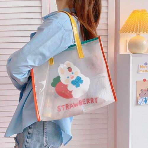21 Korean Cute Shoulder Bag Women Bear Rabbit Jelly Transparent Shopping Bags Girls Ins Large Capacity Handbag Female WY16