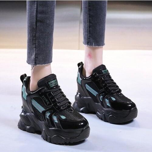 Rimocy Women Super High Heels Platform Sneakers Fashion Lace Up Hidden Heels Chunky Shoes Woman Breathable Mesh Vulcanized Shoes
