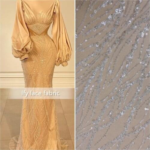 1 Yard Top Quality Sparkle Luxury Fashion Beads Embroidery Lace Fabric Beautifusl