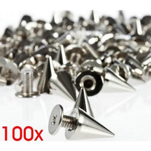 100pcs Leather Studs Silver Cone Studs and Spikes DIY Craft Cool Punk Garment Rivets for Pastel Goth Shoes