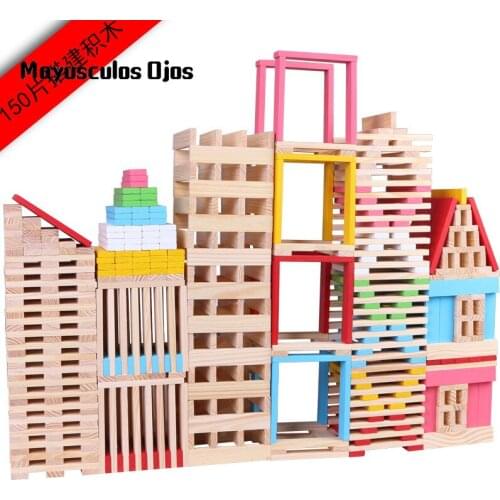 150 Pieces Of Childrens Architectural Color Wood Color Creative Wide Strips Of Building Blocks Layered High Toys