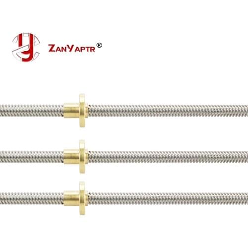 3pcs T8 8 mm Lead screw 300 mm 8mm lead trapezoidal spindle screw with 3pcs brass copper nut for 3D printer for CNC