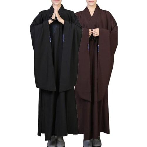 3color black/yellow/coffee zen Buddhism clothing gown buddhist Haiqing Shaolin monks kungfu suits lay meditation uniforms robe