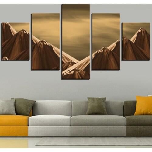 5 Pieces Dune Canvas Painting Desert Poster Mountain Stone Pictures Hills Landscape Wallpapers Brown Sticker For Home Room Decor