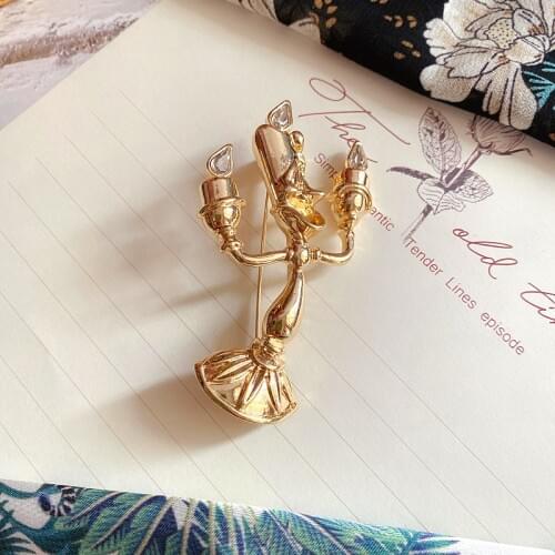 New Vintage Design Candlestick Zircon Brooch Pin Palace Exquisite Gold Color Lamp Stand Brooch For Women Men Party Fine Jewelry