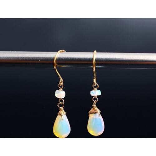 DAIMI 18K Gold Genuine Gemstones Opal Earrings Female Simple Valentines Day Gift For Girlfriend Earrings Long Earrings