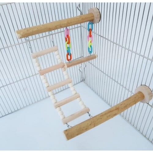 Wood Bird Perch Sleeping Stand Toy Parrot Swing Climbing Ladder Chewing Beads Birdcage Play Gyms for Parakeet Cockatiel Lovebird