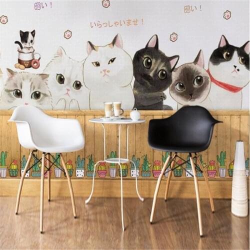Beibehang Custom mural wallpaper hand painted kitten photo wallpaper wall cartoon children bedroom background wall decoration