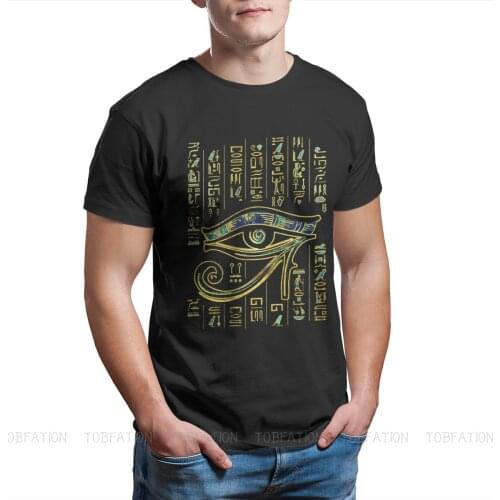Egyptian Ancient Egypt Culture Ian Eye of Horus on Hieroglyphics Gold and Marble Tshirt Crewneck Big SizeVintage T Shirt Cotton