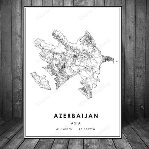 Grey Black White Picture for Living Room Home Decor Azerbaijan Asia Map Posters and Prints Map Travel Wall Art Canvas Painting