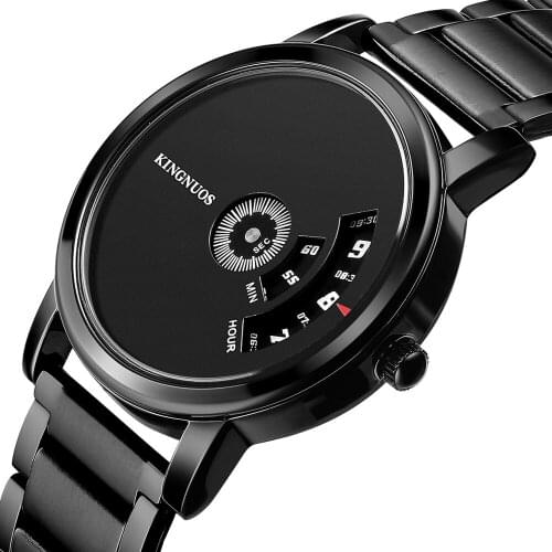 KINGNUOS 2020 creative fashion pointerless watch all black steel belt waterproof watch factory spot direct sales