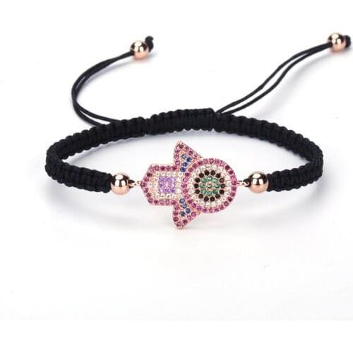 Classic Boho Bracelets Pave CZ Evil Eye Bracelet For Women Hand-woven Bracelets Rose Gold Sliver Color Holiday Gift