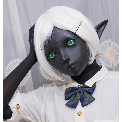 KM1116)Handmade Black Shell Female/Girl Resin Half Head Cosplay Japanese Anime Role Play Lolita Kigurumi Mask With Elf Ear