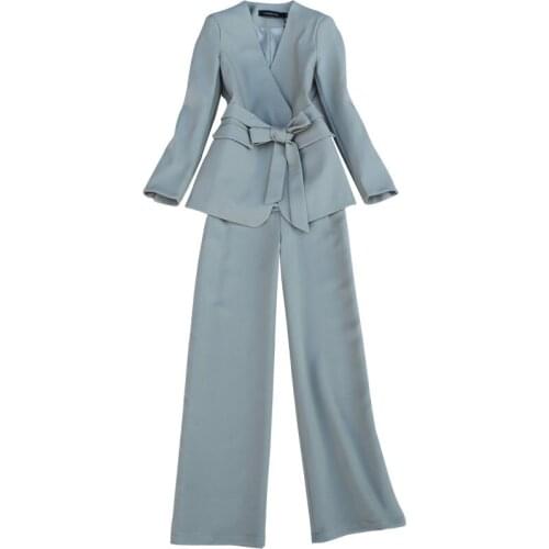 Womens Suit Spring New Slim Lace Up Suit Wide Leg Pants Fashion Set Womens Vertical Wide Leg Pants 2 piece set women