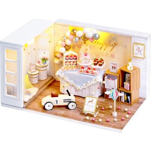 Doll house Furniture Wooden Miniature DIY Kit with Dust Cover Assemble Crafts Toy Best Birthday Gift For Children Girl