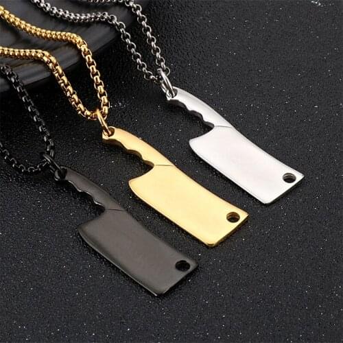 Stainless Steel Mini Kitchen Knife Pendant Mens Punk Style Fashion Necklace Accessories