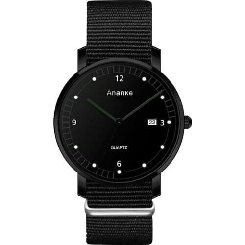 Ananke Mens Watches Fabric Buckle Strap Auto Date Simple Hardlex Dial Waterproof Gentleman Business Quartz Wristwatch AN41