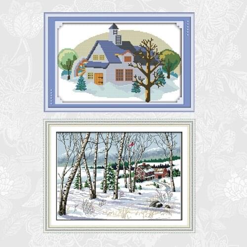 Winter Wonderland Counted Cross Stitch Kits Sale, Printed Canvas Embroidery Sets, Needlework Home Decor Send Accessory Tools