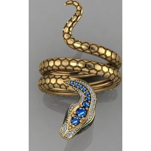 Charming Creative snake shaped ring with Sapphire Blue Zircon for men and women