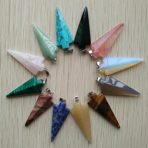 Wholesale 12pcs/lot fashion high quality assorted natural stones arrow charms pendants for jewelry marking free shipping