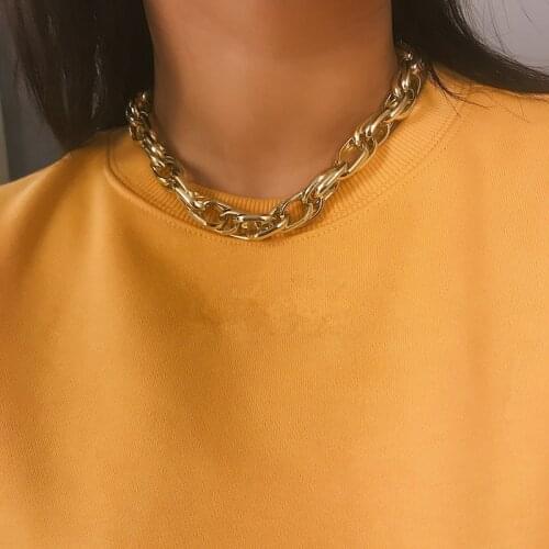 Punk Chain Choker Necklace Collar Statement Hip Hop Big Chunky Aluminum Gold Color Thick Chain Necklace Women Jewelry