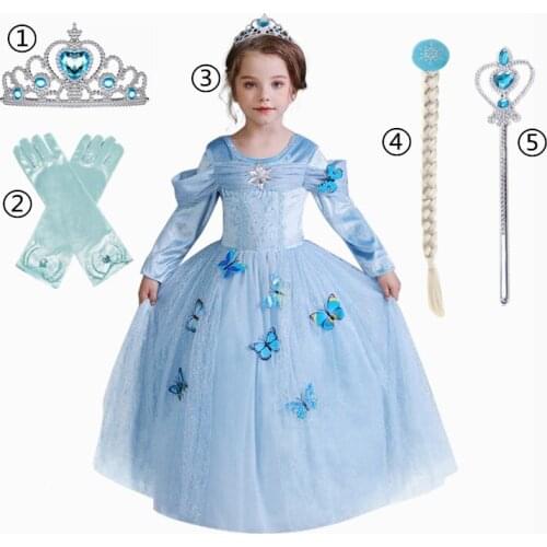 Butterfly Princess Dress Up Girls Halloween Costume Full Sleeve Girls Winter Dress Christmas Kids Cosplay Dress for Party Gown