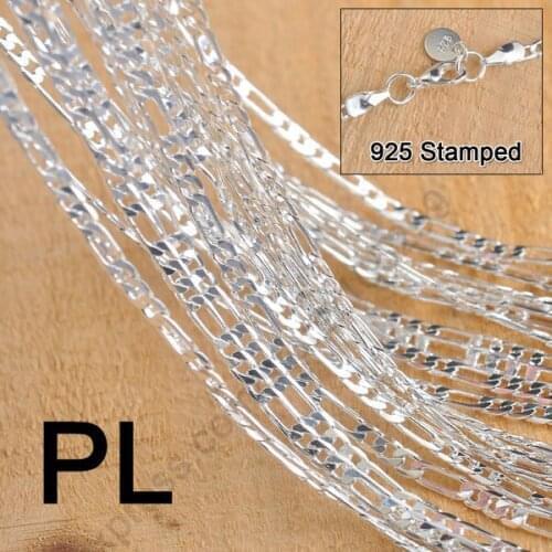 Necklaces Pendants Wholesale 10pcs Lot 18" 2.5mm Pure 925 Sterling Jewelry Figaro Necklace Chains Set Lobster Clasps For Pendant