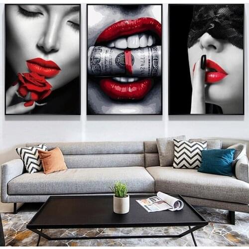 Sexy Woman With Red Lips Nail Art Canvas Poster Painting Wall Picture Print Minimalist Nordic Home Bedroom Decoration Framework
