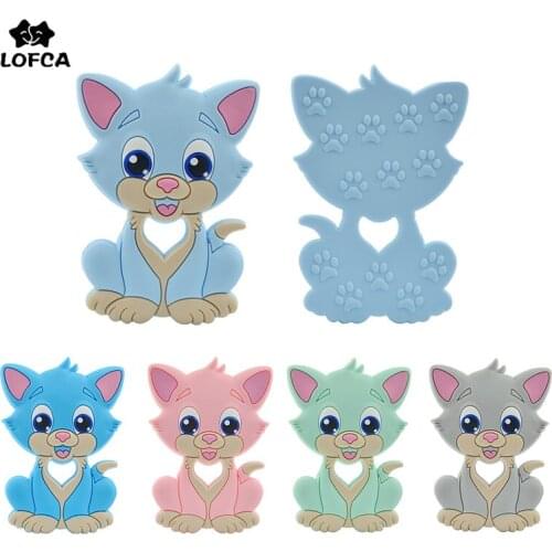 LOFCA 1PC Silicone Cat Teether Toys Necklace Accessories Cartoon Infant Chew Silicone Beads Soft teether DIY Baby Pacifier chain