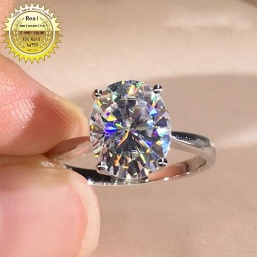 Solid 18K Gold 2ct Oval Moissanite Diamond Ring D color VVS With national certificate 043
