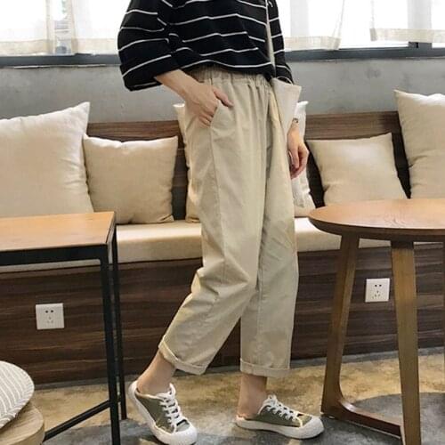 Women Pants 2021 SpringSummer Elastic Waist Casual Pants Loose Cargo Straight Pants Pantalones De Mujer