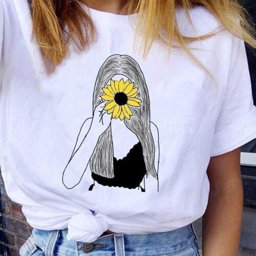 Women Graphic Sunflower Girl Summer Spring Floral Kawaii Fashion 90s Girl Lady Print Female Clothes Tops Tees Tshirt T-Shirt