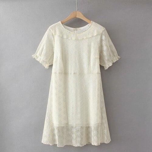 Plus size dress O-Neck short sleeve ruffles Double layer summer dresses 2021 new cream color elegant casual womens dresses